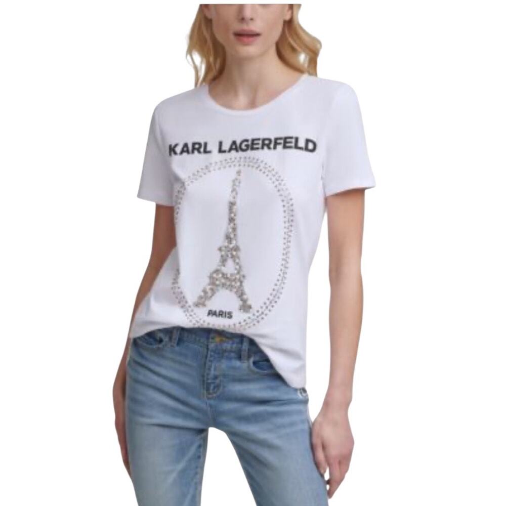 Karl Lagerfeld Sz Medium Paris Women’s Eiffel Tower Sequin Short Sleeve T-Shirt